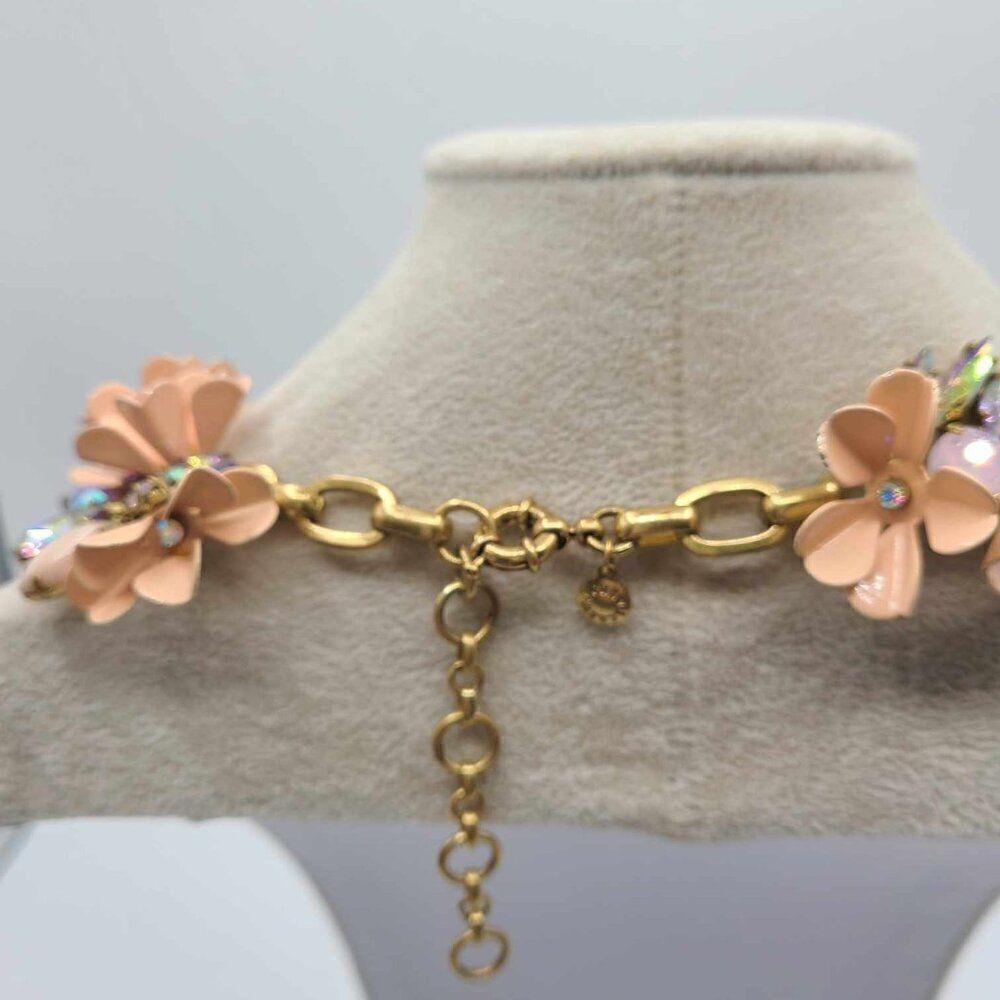 J Crew Rare Peach Flower Wreath Necklace with Multi Colored Crystals - Picture 5 of 14